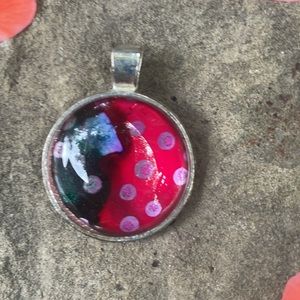 Handmade Silver Polka dotted Alcohol Ink Art Under Domed Glass Set In Silvertone